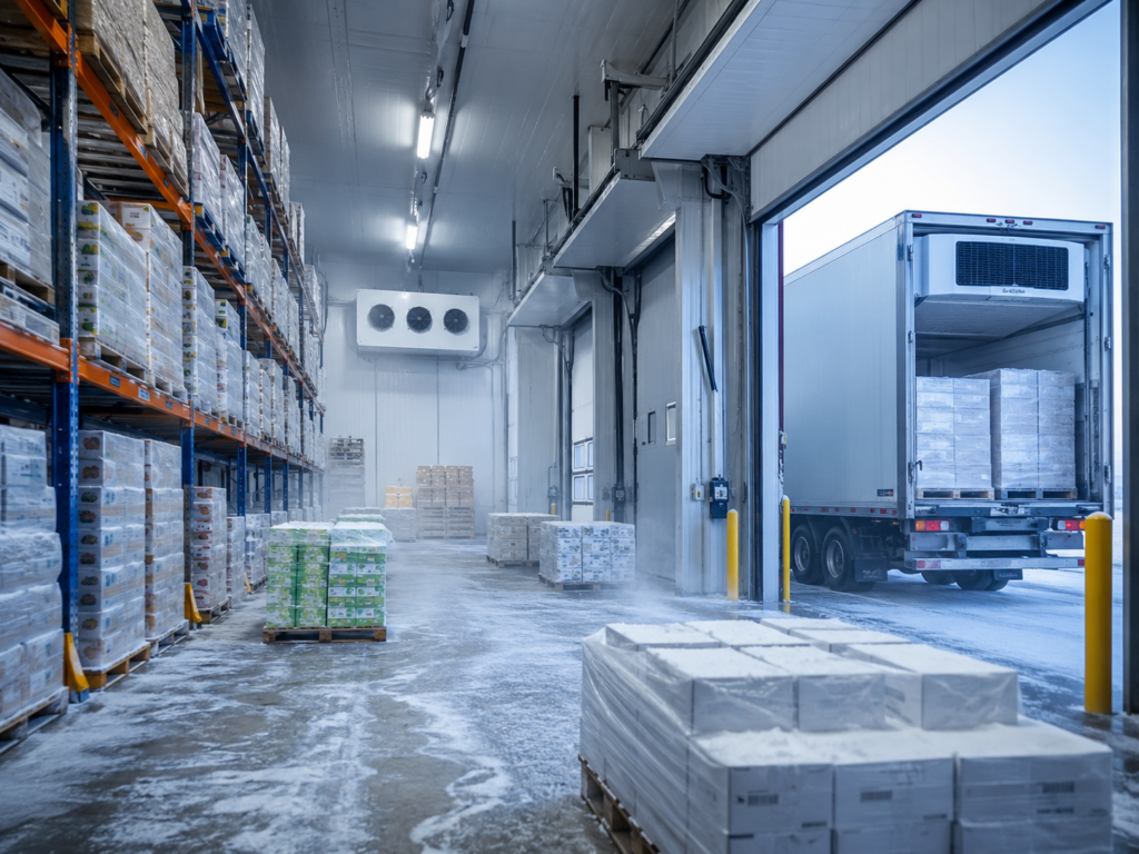 cold storage warehouse with refrigerated pallets