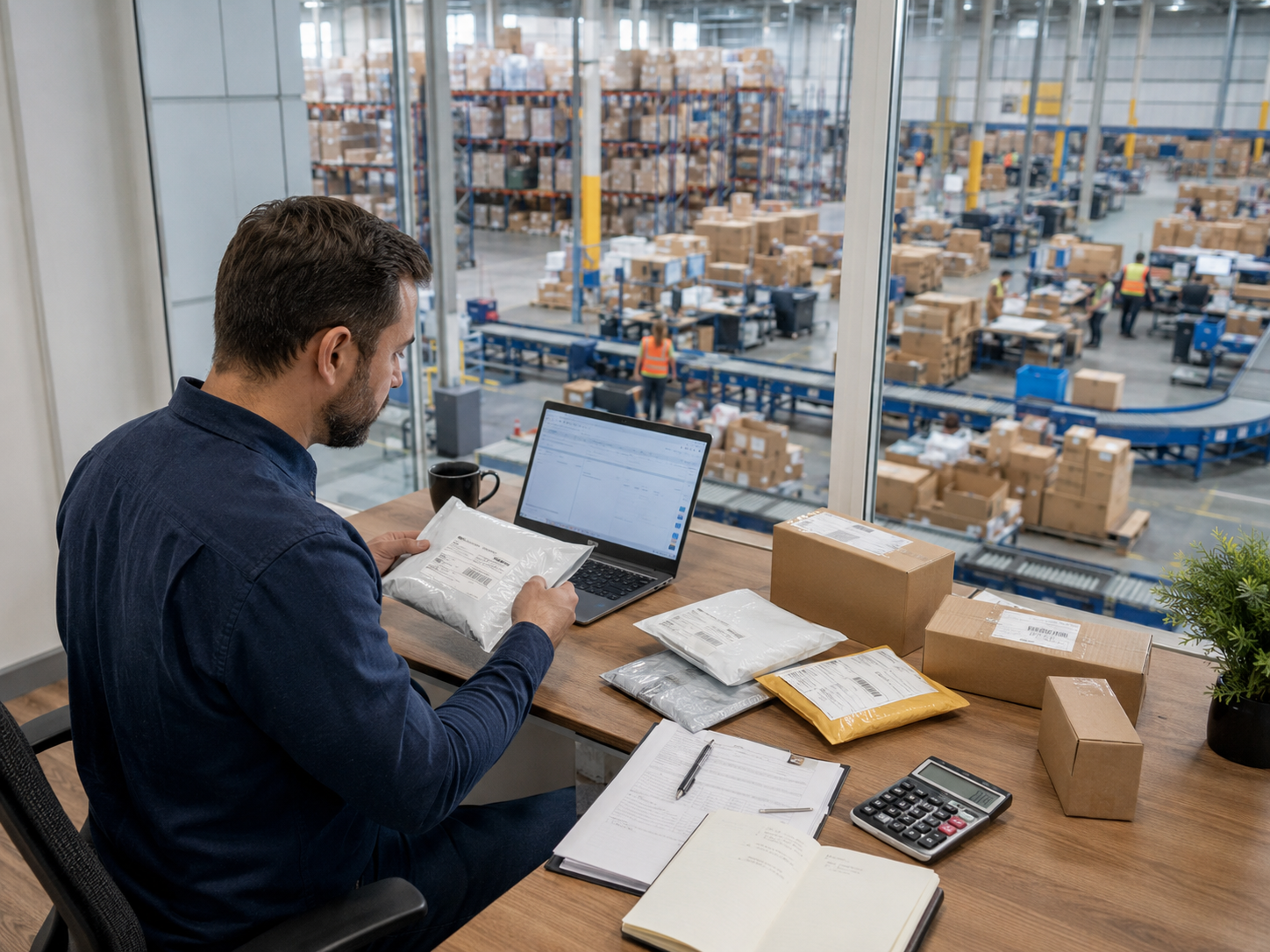 e-commerce fulfillment cost comparison with packages, calculator, and warehouse operations