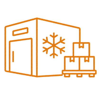 icon cold storage warehouse with snowflake and boxes