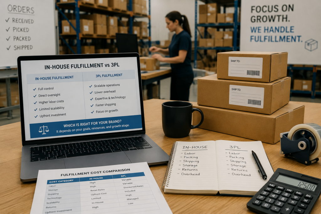 e-commerce brand comparing in-house fulfillment and 3PL warehouse operations