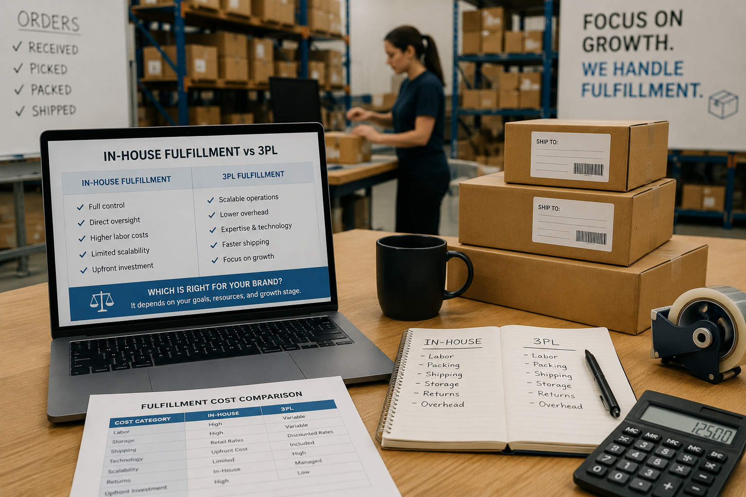 e-commerce brand comparing in-house fulfillment and 3PL warehouse operations