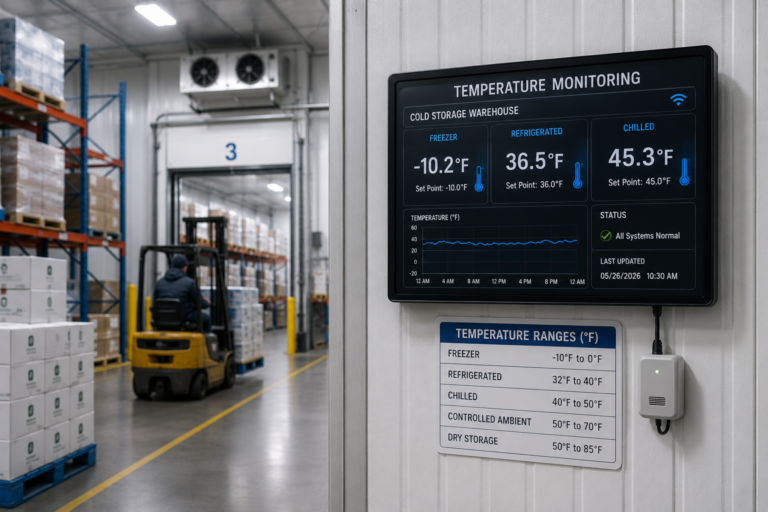 temperature monitoring display in cold storage warehouse